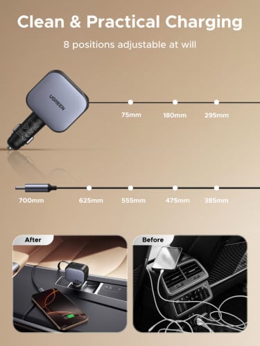 UGREEN 60W Retractable Cable Car Charger 55212B