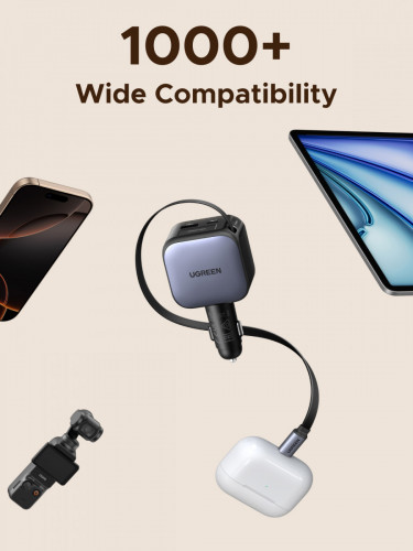 UGREEN 60W Retractable Cable Car Charger 55212B