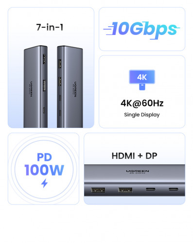 UGREEN 7 IN 1 USB-C DOCKING STATION HDMI DP 75902