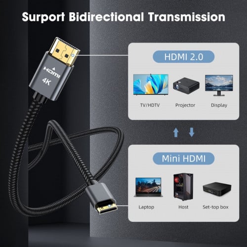 Mini HDMI to HDMI cable  4k (2M) ថ្មីគុណភាពល្អ