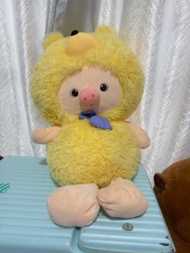 ប្រដាប់ក្មេងលេងទន់ Adorable Yellow Pig in Bear costume Plush🐷 Super Soft!
