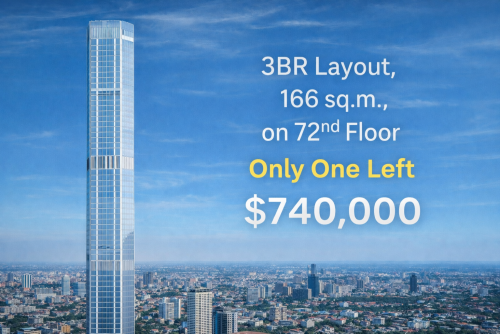 Rare High-Ceiling 3BR Unit on 72nd Floor with 166 Sq.m. for $740,000 at J-Tower 3