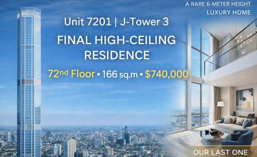 Rare High-Ceiling 3BR Unit on 72nd Floor with 166 Sq.m. for $740,000 at J-Tower 3