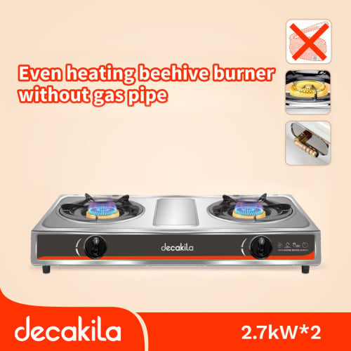 Stainless-steel Table Gas Stove 2.7KW x 2, with 1 year warranty ចង្រ្កានហ្គាសអ៉ីណុក មានមុខពីរ