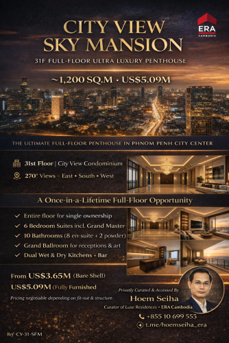 City View Sky Mansion – The Rarest Full-Floor Penthouse | ~1,200 sq.m | $3.65M Basic Finishing