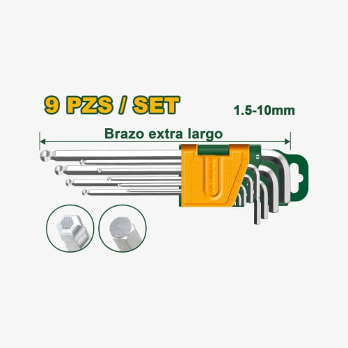 Ball Point Hex Key Set 1.5–10mm (9 Pcs) JDHK2292 JADEVER