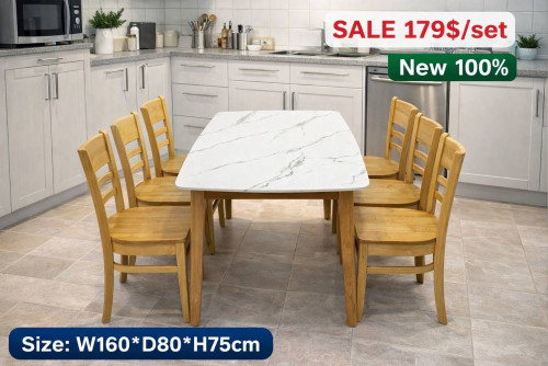 🔔🪑Solid Wood Dining Table Set (6 Chairs)🏡