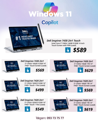 Dell Inspiron 14 2in1 Touch / i7 1255U  32GB 512GB 14" Touch / Pen  = 549$
