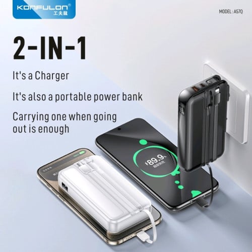22.5w 20000mah include charger 2 cable and plug in