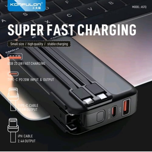 22.5w 20000mah include charger 2 cable and plug in
