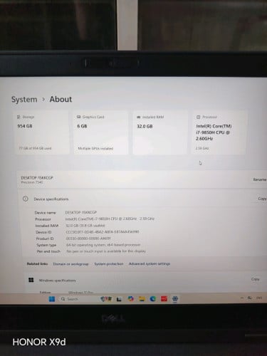 Dell VGA RTX 6G Ram 32GB M2 1TB CPU Core i7(9th)@2.60GHz
