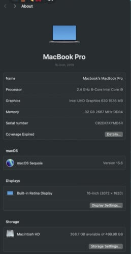 MacBook Pro Core i9 Ram32