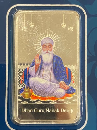 MMTC-PAMP guru Nanak 50-grams colorized silver bar