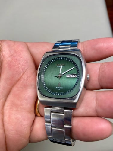 Original Super Rare Vintage SEIKO Tank TV Type II Dark Green Dial JDM 1977 - (Condition 70%)