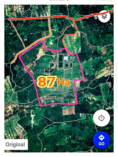 ដីទំហ៊ំ 87ហត មិនលិចទឹក មានរបងលួស និងជីកប្រឡាយជំរៅ២ម ព័ទ្ធជុំវិញ តម្លៃអាចចចារបាន ។