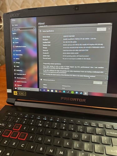 Acer Predator i5-7TH 16GB GTX1060 6GB