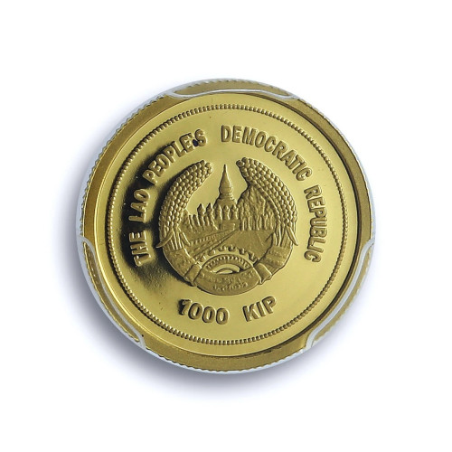Laos 1000-kip Wat Phu KM-136 History Religion gold coin 2005