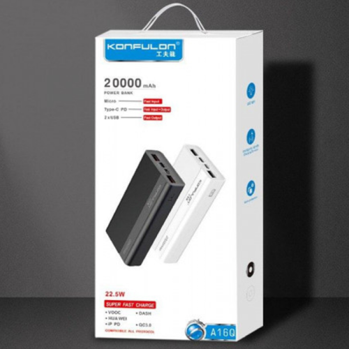 22.5W 20000mah powerbank type-c in&output black color