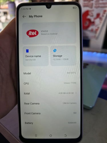itel city 100 ram4G+4G/128G sim2 ធានាហ្សីនសុំនុំ ស្អាត99%