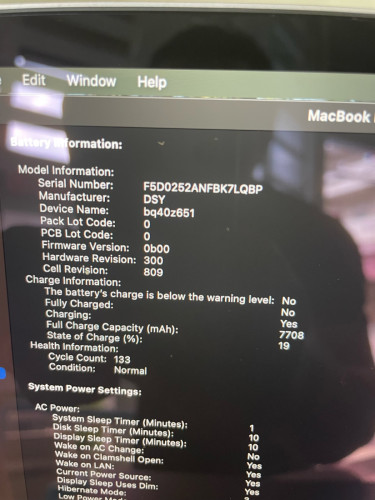 MacBook Pro 2019 ci7 ram 16gb ssd 500gb VGA 8GB 99%