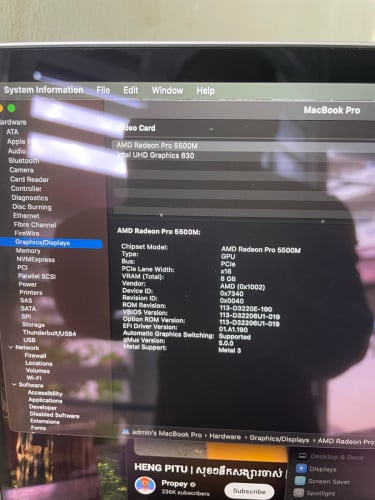 MacBook Pro 2019 ci7 ram 16gb ssd 500gb VGA 8GB 99%