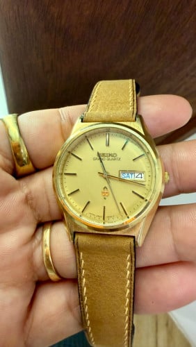 Original Ultra Rare Vintage SEIKO GRAND Quartz Cap-Gold Yellow Gold Dial Day-Date JDM 1978 - Con 90%