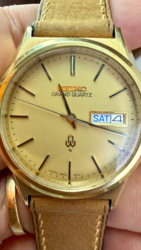 Original Ultra Rare Vintage SEIKO GRAND Quartz Cap-Gold Yellow Gold Dial Day-Date JDM 1978 - Con 90%