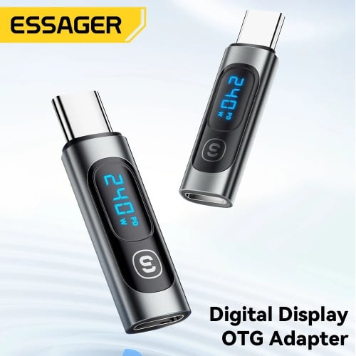 Aluminum LED Power Display USB Type-C to Type-C Adapter ឌុយ OTG Type-C មានលេខមើលកំលាំងសាក