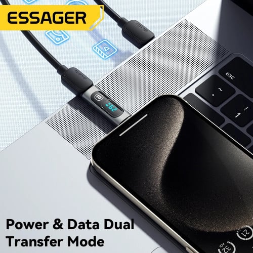 Aluminum LED Power Display USB Type-C to Type-C Adapter ឌុយ OTG Type-C មានលេខមើលកំលាំងសាក
