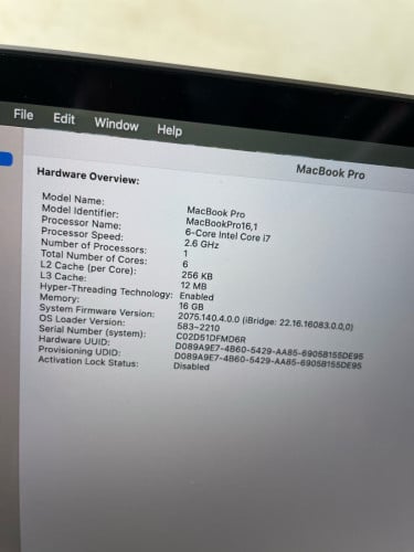 MacBook Pro 2019 3k VGA 8gb ram 16gb ssd 500gb ci7(12cpu)