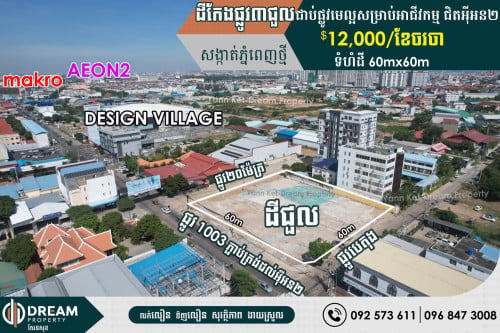 ដីកែងផ្លូវ៣ លើផ្លូវ១០០៣ ជិតផ្សារទំនើបអុីអន២ និងម៉ាក្រូ