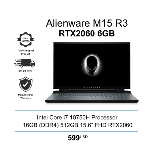 Dell Alienware M15 R3 ( RGB Key)  |  i7-10750H 16GB 512GB 15.6" FHD  144Hz RTX2060 = $599