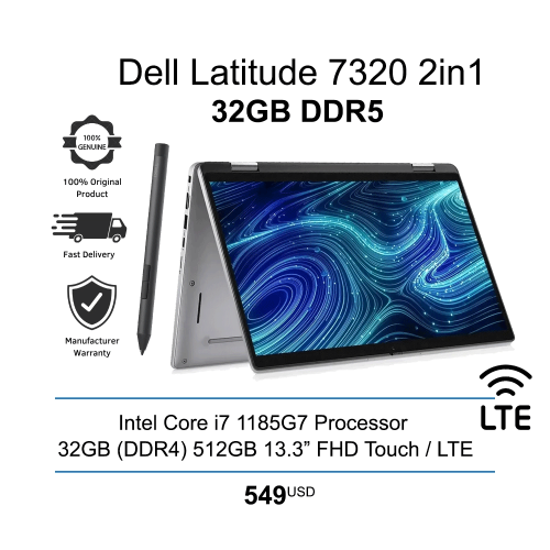 Dell Latitude 7320 2in1 / 360 Degree | i7-1185G7 32GB 512GB 13.3" Touch + Pen = $549