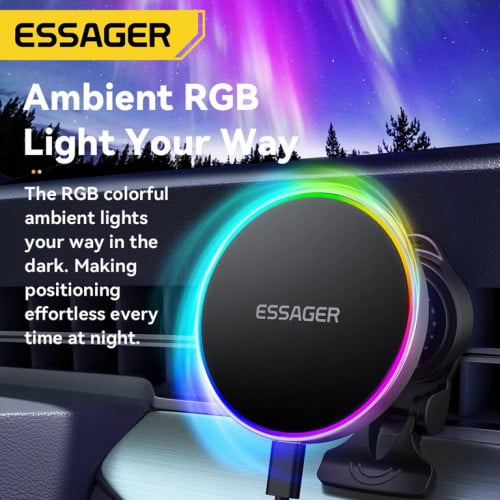 Essager 15W RGB Magnetic Car Phone Holder Wireless Charger
