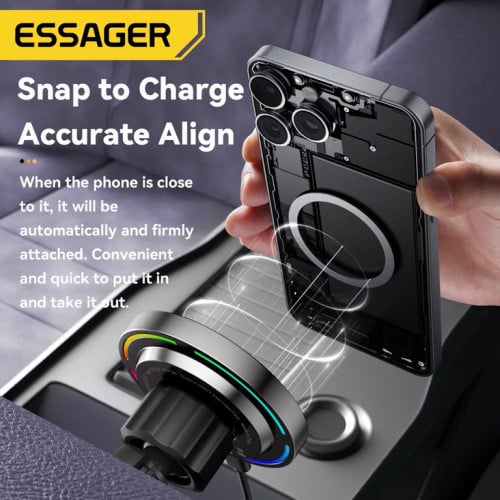 Essager 15W RGB Magnetic Car Phone Holder Wireless Charger