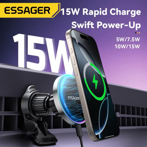Essager 15W RGB Magnetic Car Phone Holder Wireless Charger