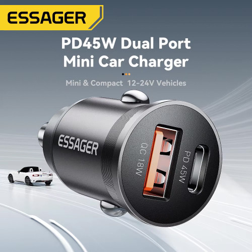 Essager 45W Car Charger QC 3.0 Dual USB-A & C Supports PD3.0/QC3.0/FCP/Samsung AFC/Apple 2.4A