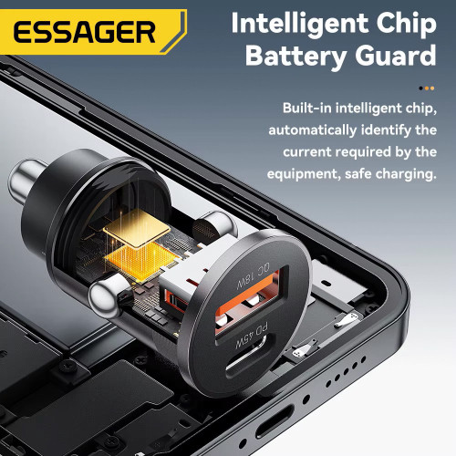 Essager 45W Car Charger QC 3.0 Dual USB-A & C Supports PD3.0/QC3.0/FCP/Samsung AFC/Apple 2.4A