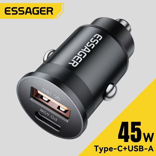 Essager 45W Car Charger QC 3.0 Dual USB-A & C Supports PD3.0/QC3.0/FCP/Samsung AFC/Apple 2.4A
