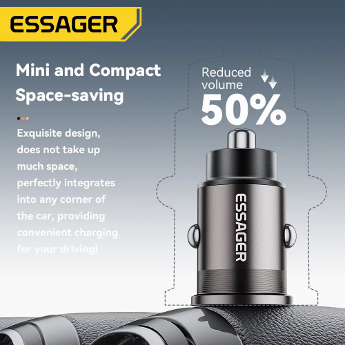 Essager 45W Car Charger QC 3.0 Dual USB-A & C Supports PD3.0/QC3.0/FCP/Samsung AFC/Apple 2.4A