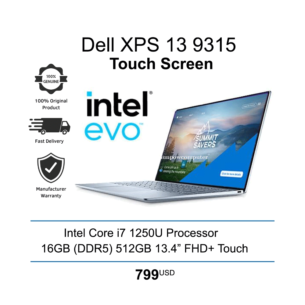 Dell XPS 13 9315 Touch Screen | i7-1250U 16GB 512GB 13.4" Touch = $799