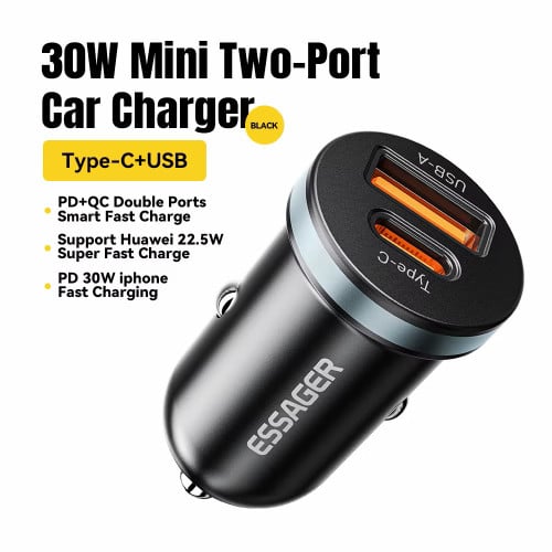 Essager 30W Car Charger QC 3.0 Dual USB-A & C