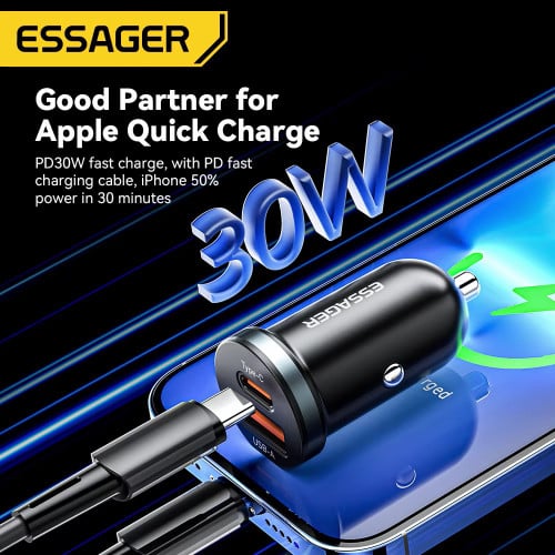 Essager 30W Car Charger QC 3.0 Dual USB-A & C