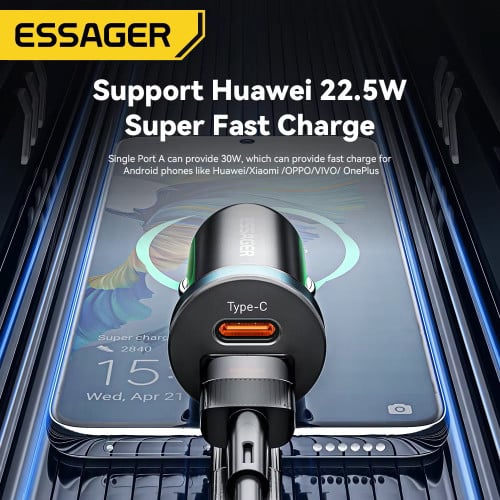 Essager 30W Car Charger QC 3.0 Dual USB-A & C