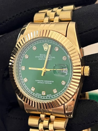 Rolex Luxury Gold Watch – Green Dial 💚✨