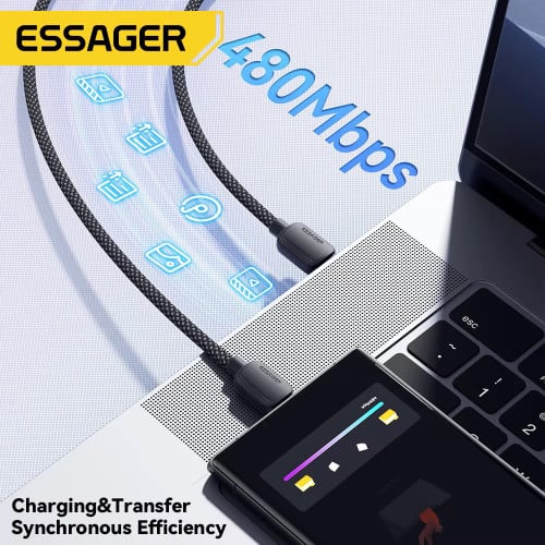 Essager 3 Meters 100W Type-C Cable ខ្សែសាក Type-C កំលាំង 100W ប្រវែង 3 ម៉ែត្រ មានឈីបសុវត្ថិភាព