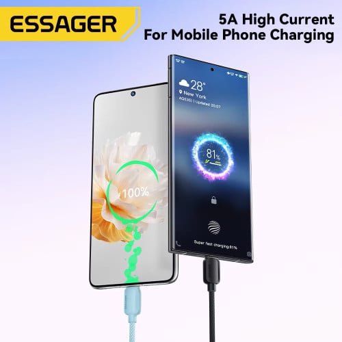 Essager 3 Meters 100W Type-C Cable ខ្សែសាក Type-C កំលាំង 100W ប្រវែង 3 ម៉ែត្រ មានឈីបសុវត្ថិភាព