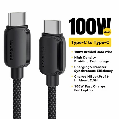 Essager 3 Meters 100W Type-C Cable ខ្សែសាក Type-C កំលាំង 100W ប្រវែង 3 ម៉ែត្រ មានឈីបសុវត្ថិភាព