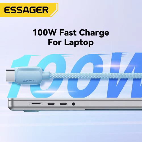 Essager 3 Meters 100W Type-C Cable ខ្សែសាក Type-C កំលាំង 100W ប្រវែង 3 ម៉ែត្រ មានឈីបសុវត្ថិភាព