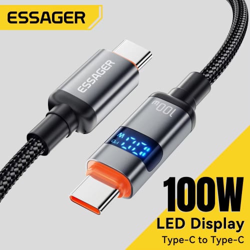 Essager Type C to Type C Cable 100W 2 Meters ខ្សែសាក ២ម៉ែត្រ 100W មានឈីប E-Marker